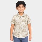 Boys Beige Cotton Floral Regular Fit Shirt, गहरा पीला, small