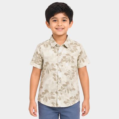 Boys Beige Cotton Floral Regular Fit Shirt