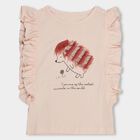 Girls' Light Pink Cotton Round Neck Ruffle Sleeve T-Shirt, हल्का गुलाबी, small