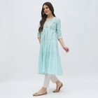 Women's Light Aqua Blue Embroidered Notch Neck Kurta, हल्का नीला, small image number null