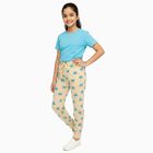 Girls' Beige Bow Print Cotton Blend Pyjama, ऑफ व्हाइट, small image number null