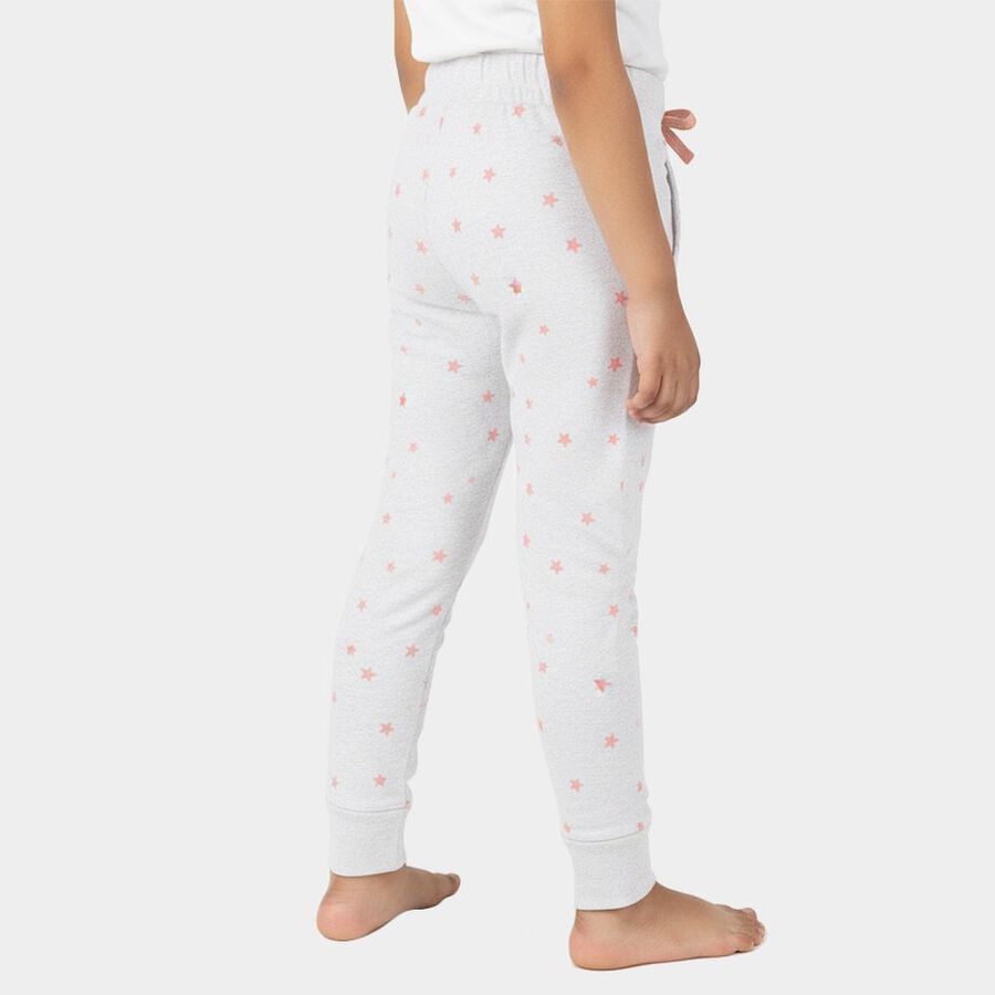 Girls' Light Grey Star Printed Cotton Blend Pyjama, मिश्रित मध्यम ग्रे, large image number null