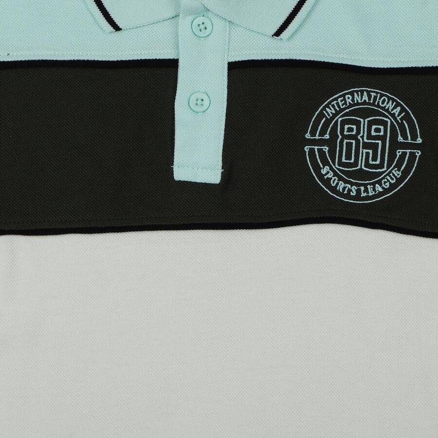 Boys White Cotton Polo Neck Casual T-Shirt, White, large