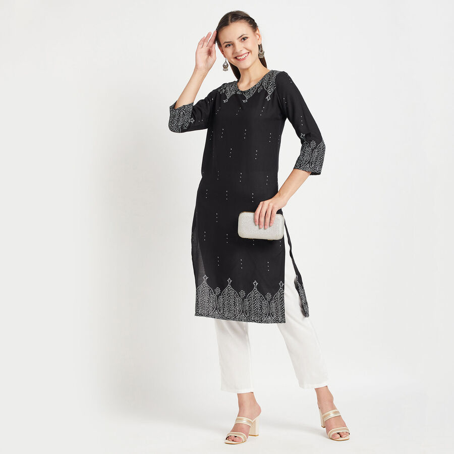 3/4Th Sleeves Straight Kurta, Black, large image number null