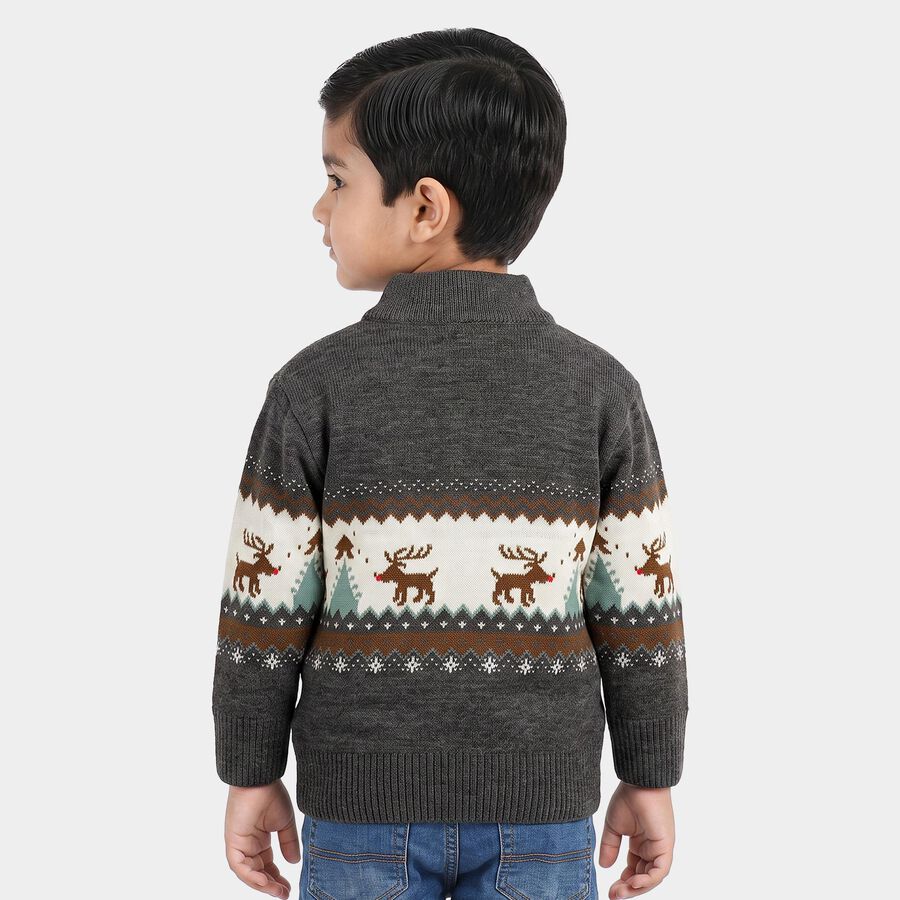 Boys' Charcoal Mock Neck Printed Pullover, चारकोल, large