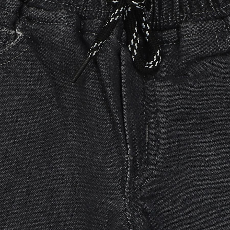 Boys Dark Grey Straight Fit Drawstring Waist Jeans, गहरा ग्रे, large