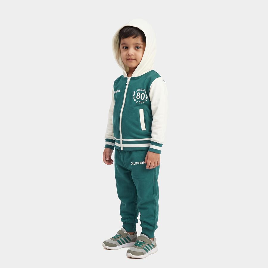 Boys' Teal Blue Hooded Neck Graphic Baba Suit, Teal Blue, large