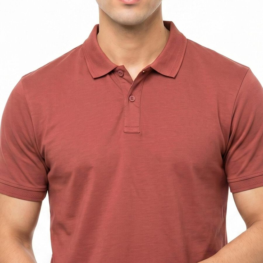 Men's Coral Cotton Polo Neck Polo T-Shirt, Coral, large