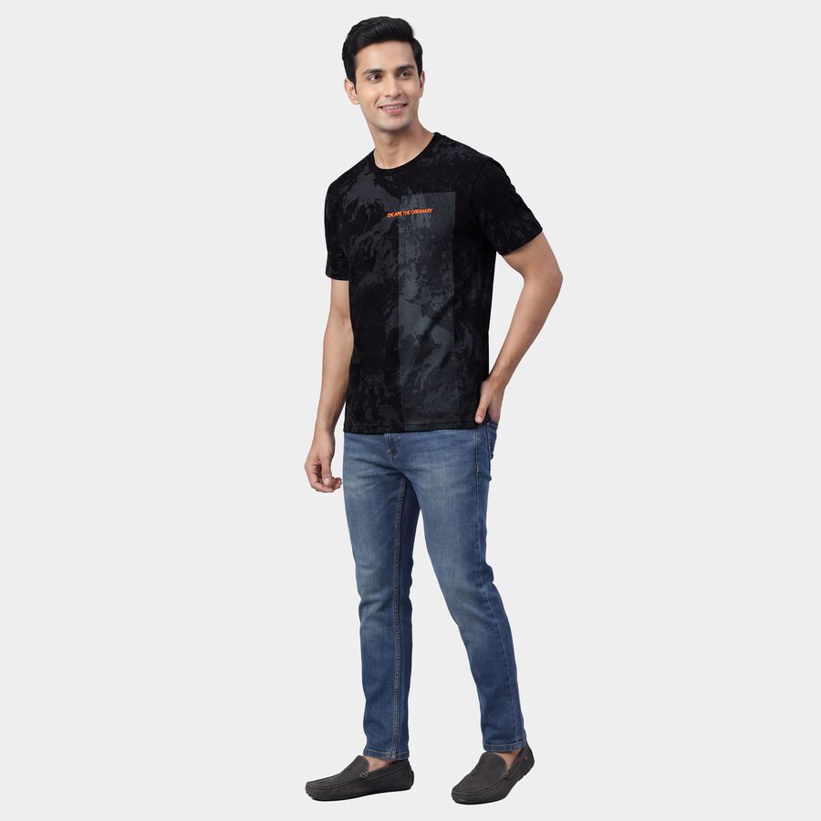Men's Round Neck Half Sleeves T-Shirt, Black, large