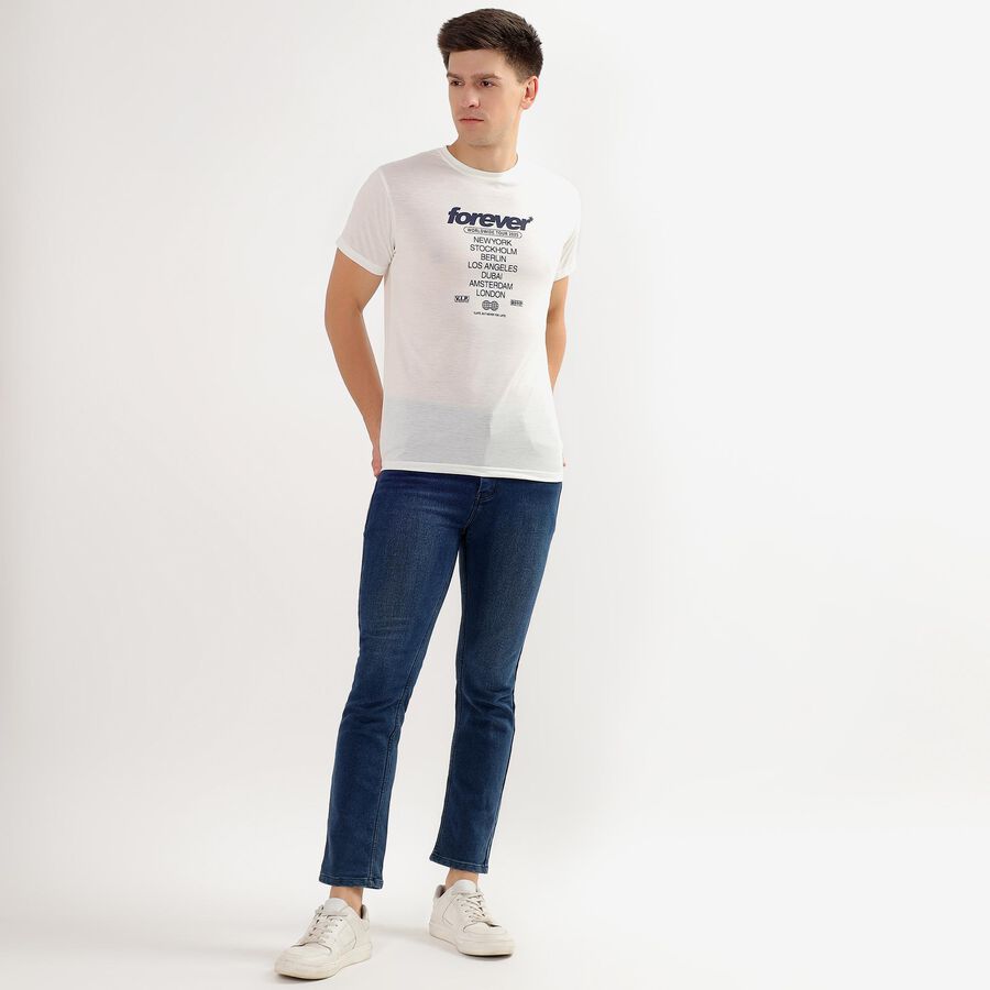 Men's Snow White Round Neck Slim Fit T-Shirt, सफ़ेद, large image number null
