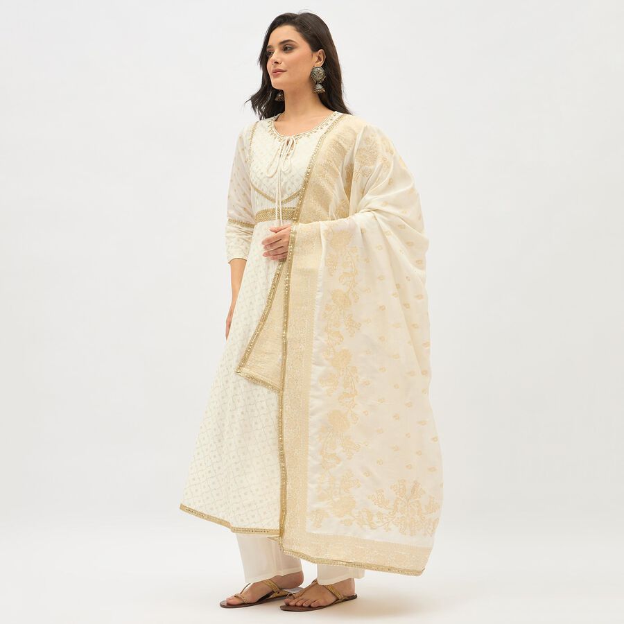 Women's Ivory Embroidered Ethnic Set, ऑफ व्हाइट, large image number null