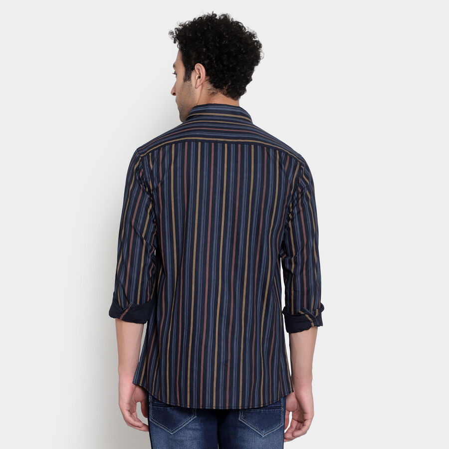 Cotton Stripes Casual Shirt, Dark Blue, large image number null