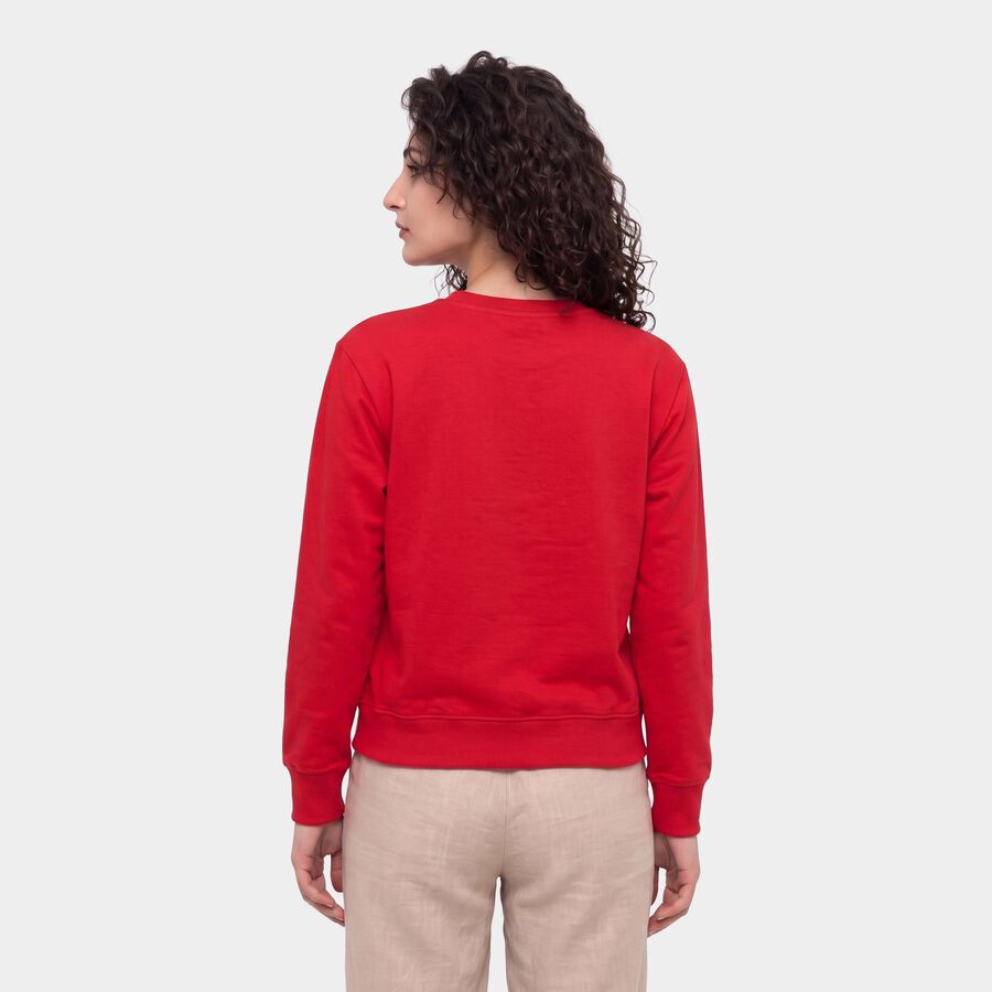Women's Fuchsia Crew Neck Pullover Sweatshirt, रानी (फ्यूशिया), large