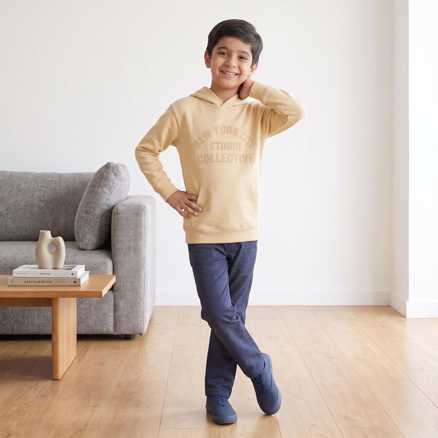 Boys' Beige Hoodie Neck Graphic Print Sweatshirt, Beige, large