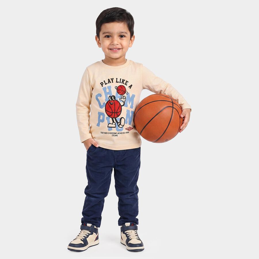 Boys Beige Crew Neck Regular Boys T-Shirt, Beige, large
