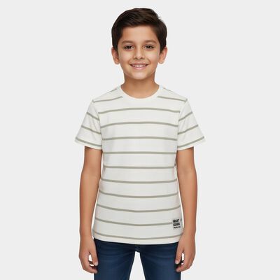 Boys Off-White Round Neck Casual Half Sleeve T-Shirt