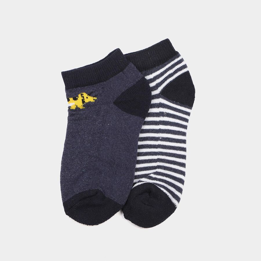 Boys' Regular Fit Striped Pack of 2 Socks ( Navy Blue, Grey ), Navy Blue, large