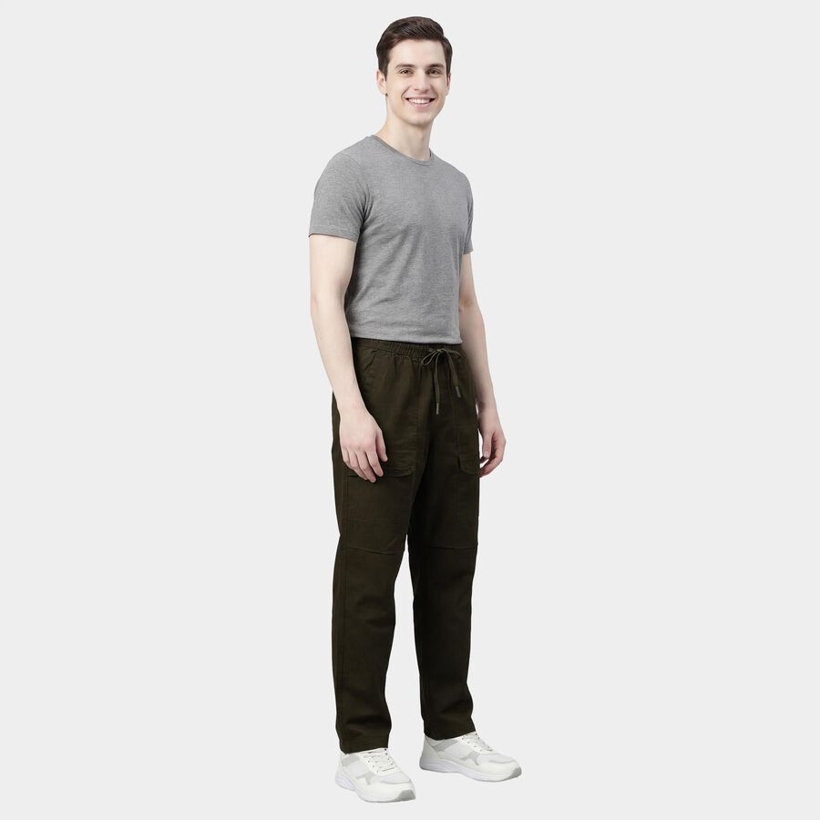 Men's Slim Fit Casual Trousers, Olive, large