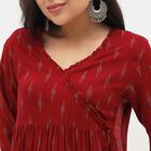 Women's Deep Maroon Wrap Neck Printed Kurta, Maroon, small