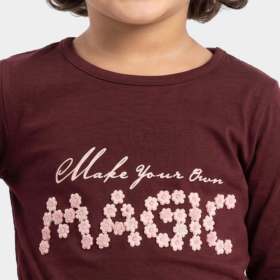 Girls' Wine Round Neck Regular Top, Wine, large