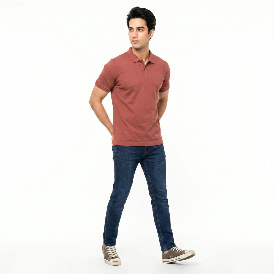 Men's Coral Cotton Polo Neck Polo T-Shirt, Coral, large
