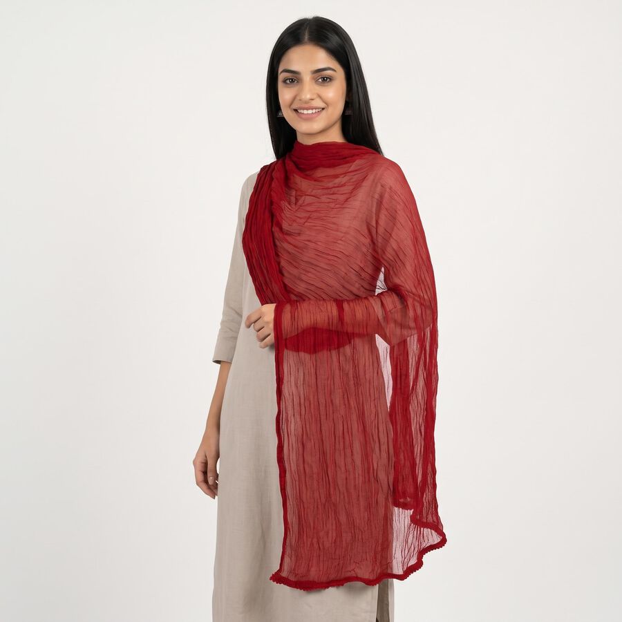 Women's Maroon Solid Dupatta, मरून, large
