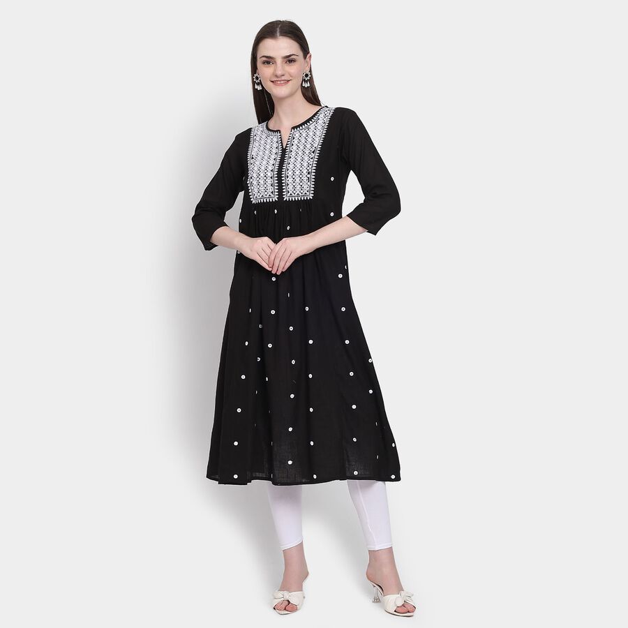 Ladies' 100% Cotton Kurta, काला, large image number null