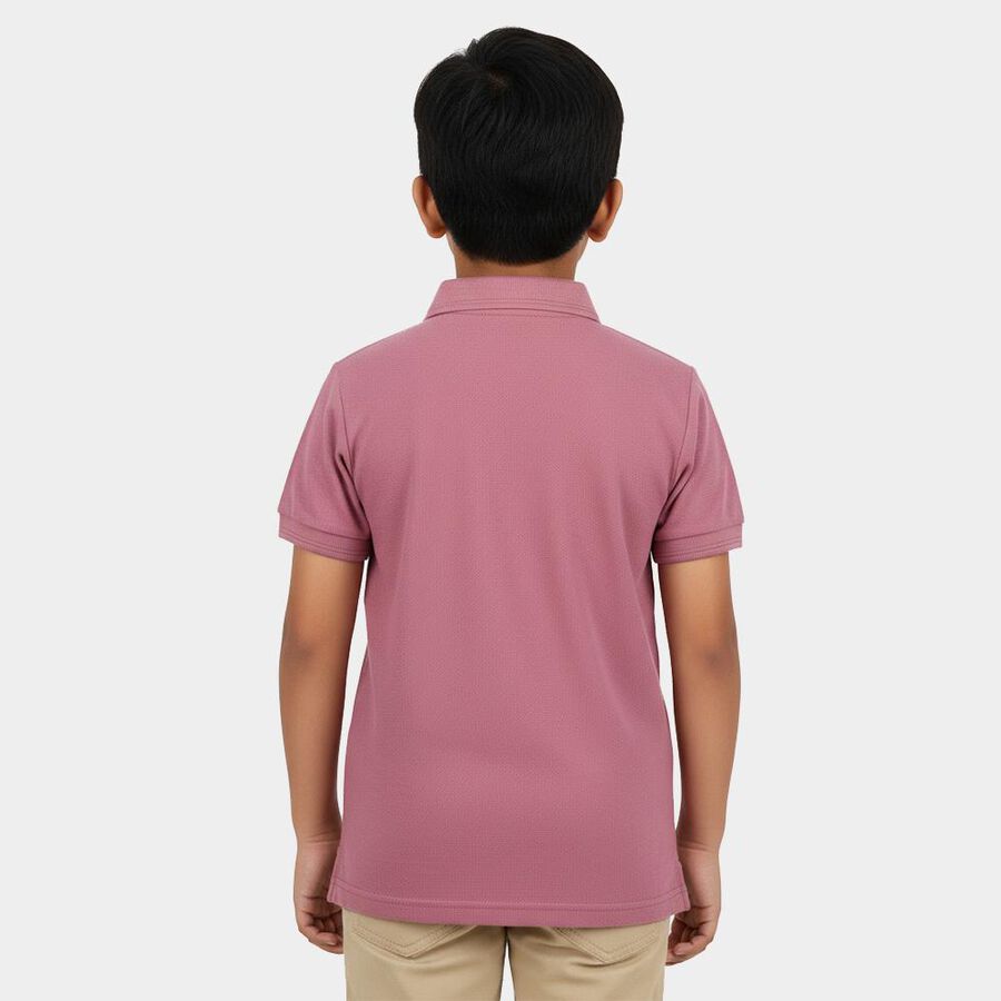 Boys Bright Pink Round Neck Casual Half Sleeve T-Shirt, Pink, large