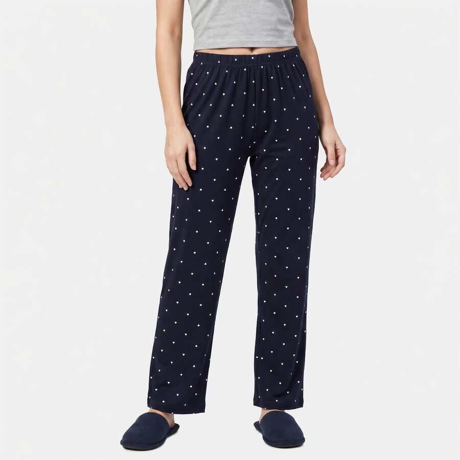 Women's Navy Blue Straight Fit Heart Printed Pyjama, नेवी ब्लू, large