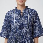 Women's Blue V-Neck Bohemian Dress, Navy Blue, small