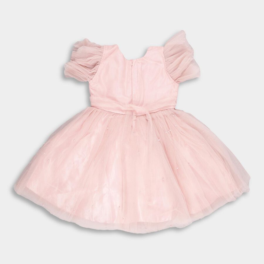 Girls' Soft Pink Floral Embellished Party Wear Frock, गुलाबी, large image number null
