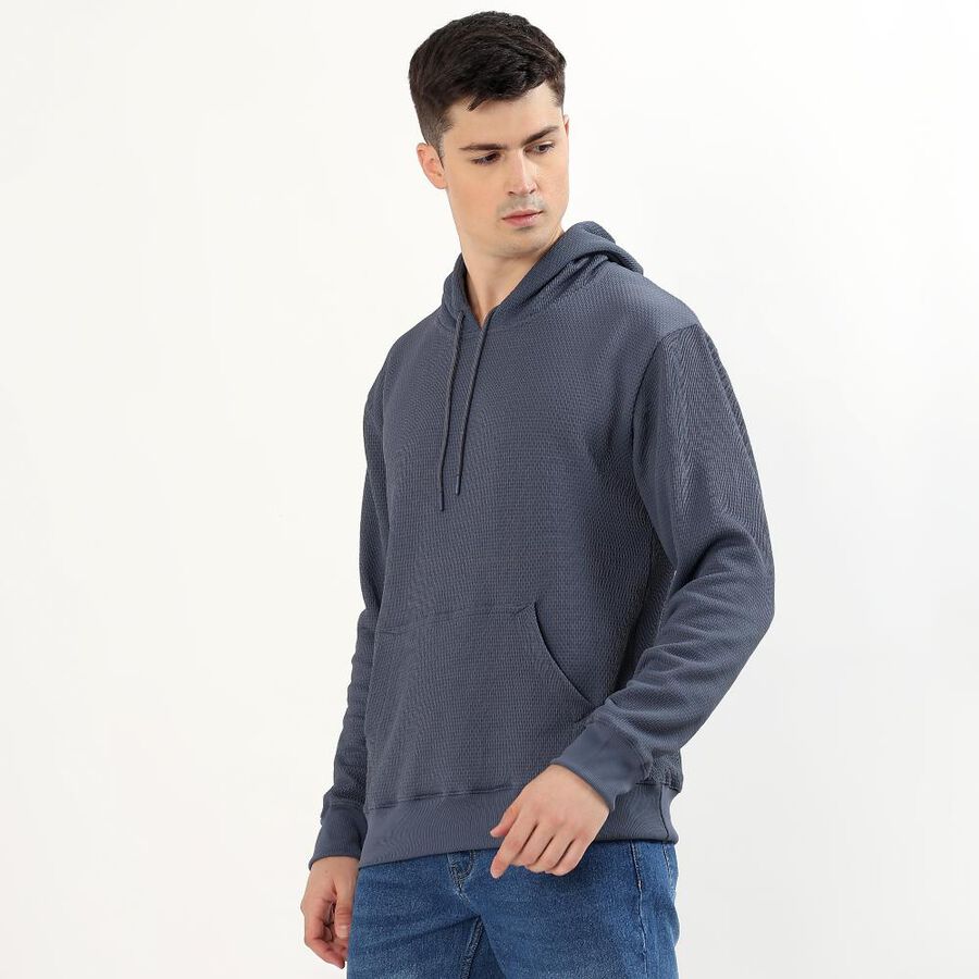 Men's Muted Steel Blue Hooded Casual Sweatshirt, मध्यम नीला, large image number null