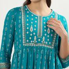 Women's Light Blue Round Neck Straight Kurta, Light Blue, small