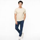 Men's Brown Round Neck Striped T-Shirt, Brown, small