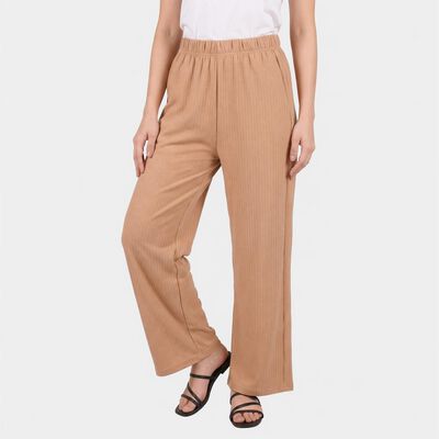 Women's Beige Relaxed Fit Ribbed Harem Pants