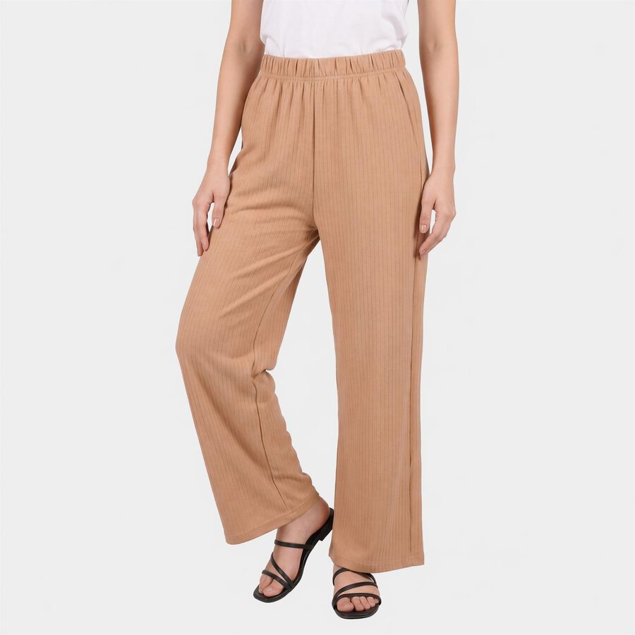 Women's Beige Relaxed Fit Ribbed Harem Pants, गहरा पीला, large