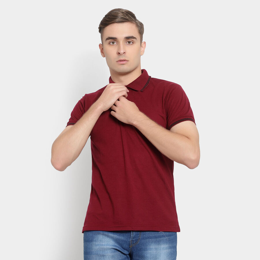 Solid Polo Shirt, Wine, large image number null