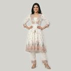 Women's White V-Neck Printed Flared Kurta, Off White, small