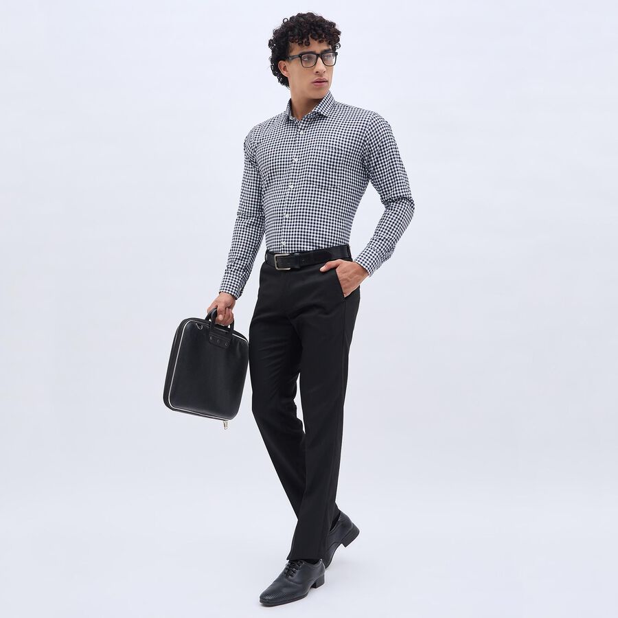 Men's Fixed Waist Slim Fit Formal Trousers , काला, large image number null