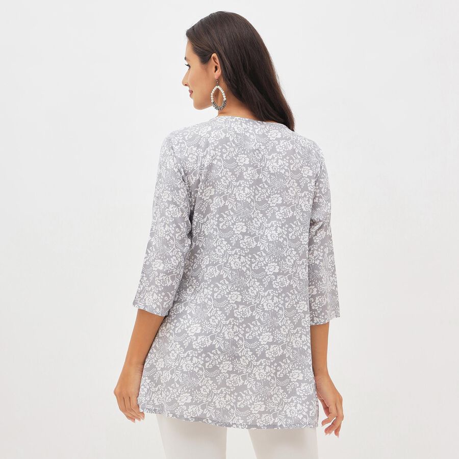 Women's Light Grey Round Neck Floral Printed Kurti, Light Grey, large image number null