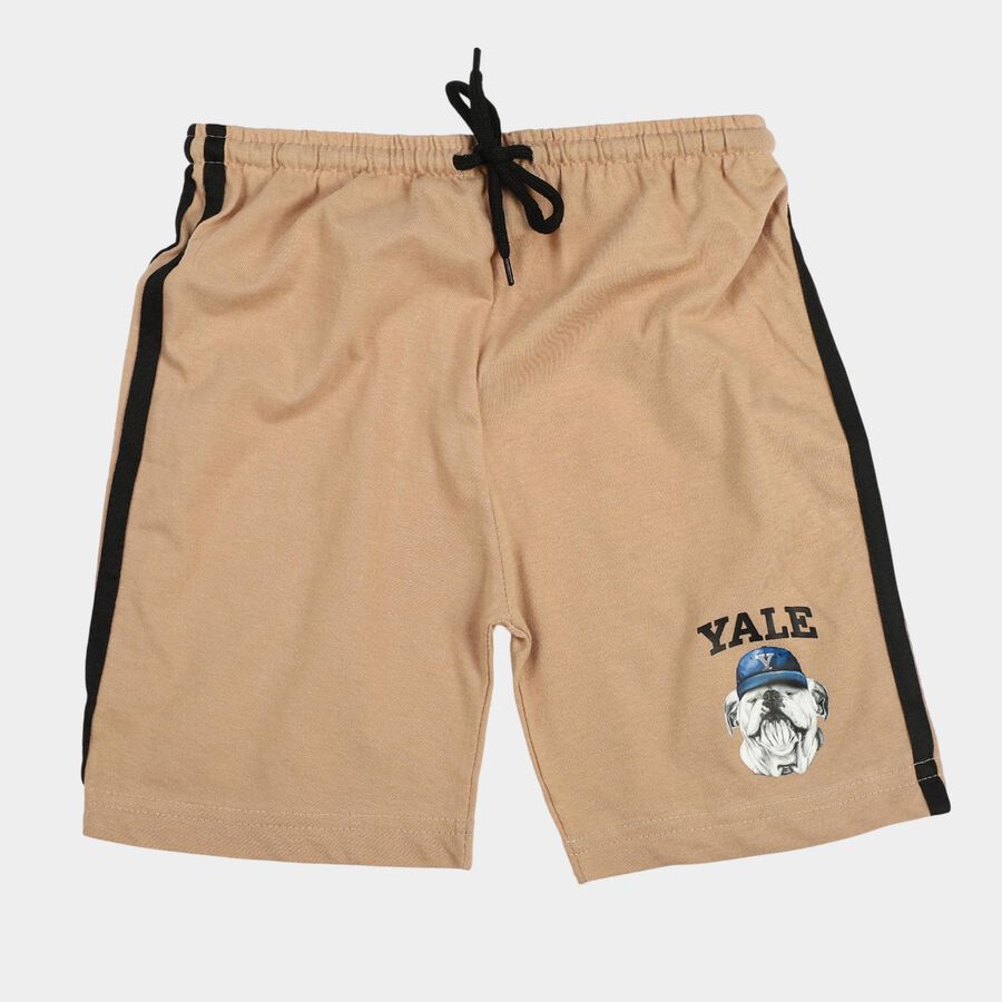 Boys Beige Regular Fit Printed Bermuda Shorts, Beige, large
