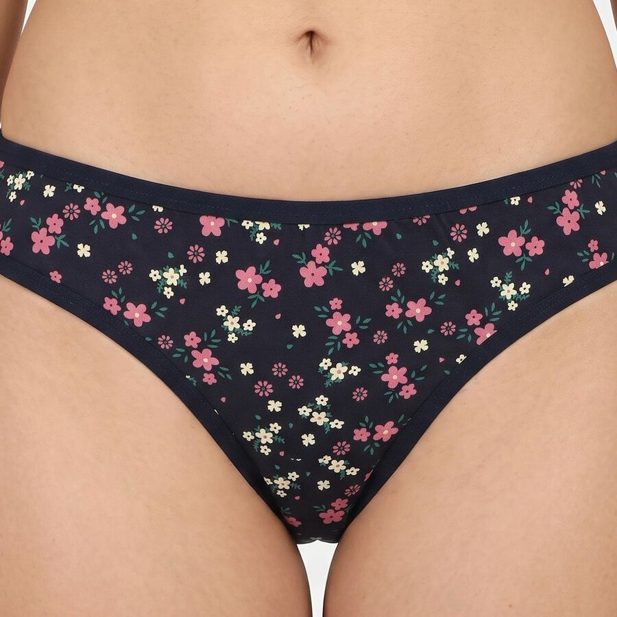 Women's Navy Blue Bikini Fit Floral Print Panty, नेवी ब्लू, large