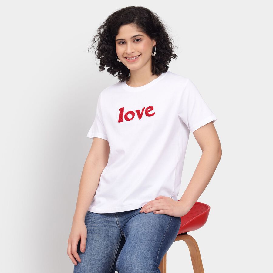 Ladies' Cotton Round Neck T-Shirt, White, large image number null