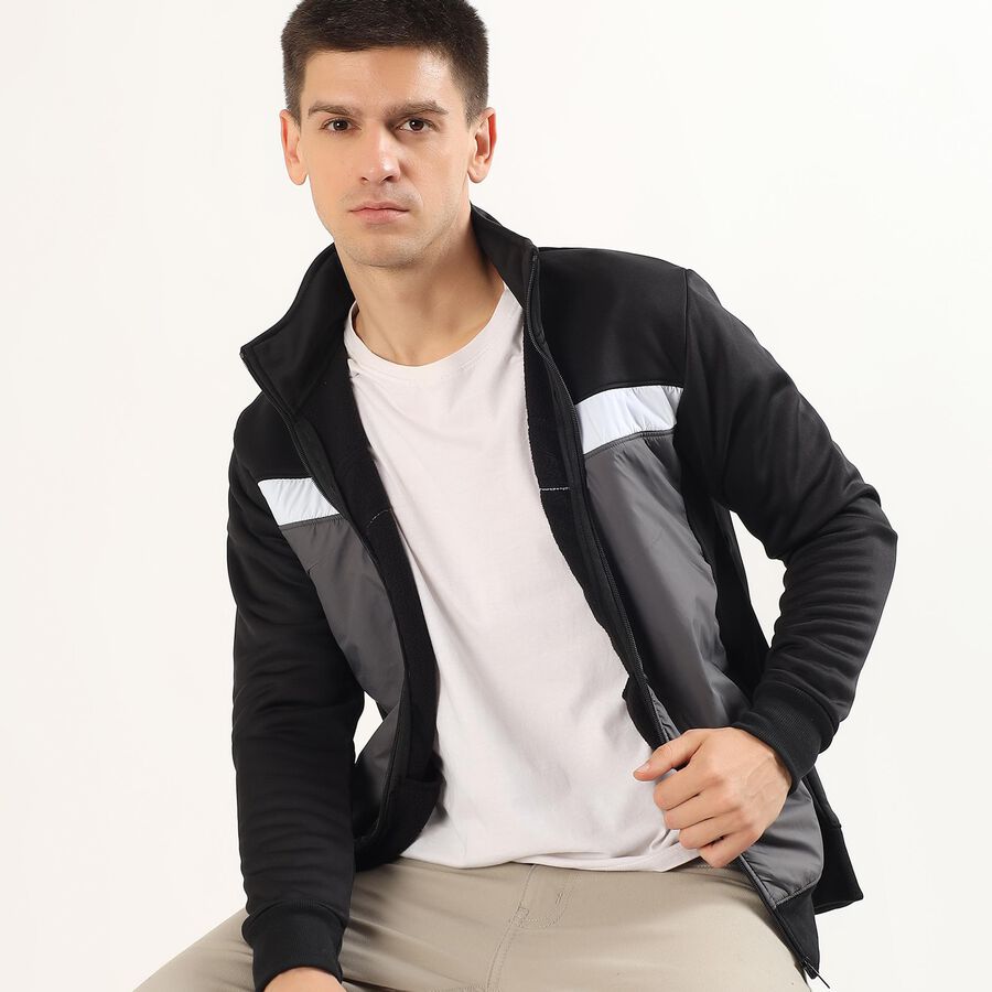 Men's Black and Grey High Neck Casual Sweatshirt, Dark Grey, large image number null
