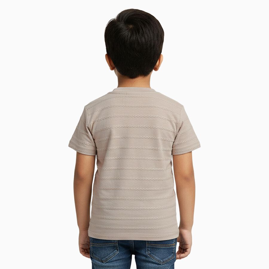 Boys Light Beige Crew Neck Casual T-Shirt, Beige, large