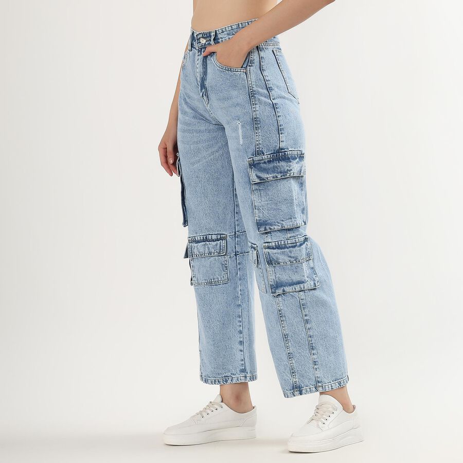 Ladies' 100% Cotton High Rise Jeans, Light Blue, large image number null