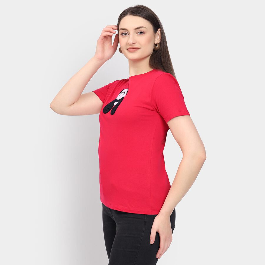 Ladies' 100% Cotton Round Neck T-Shirt, रानी (फ्यूशिया), large