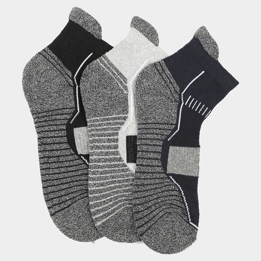 Men's Ankle Length Pack of 3 Socks ( Grey, Blue, Black ), नेवी ब्लू, large