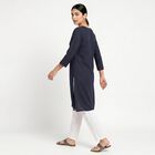 Women's Navy Blue Straight Solid Kurta, Navy Blue, small
