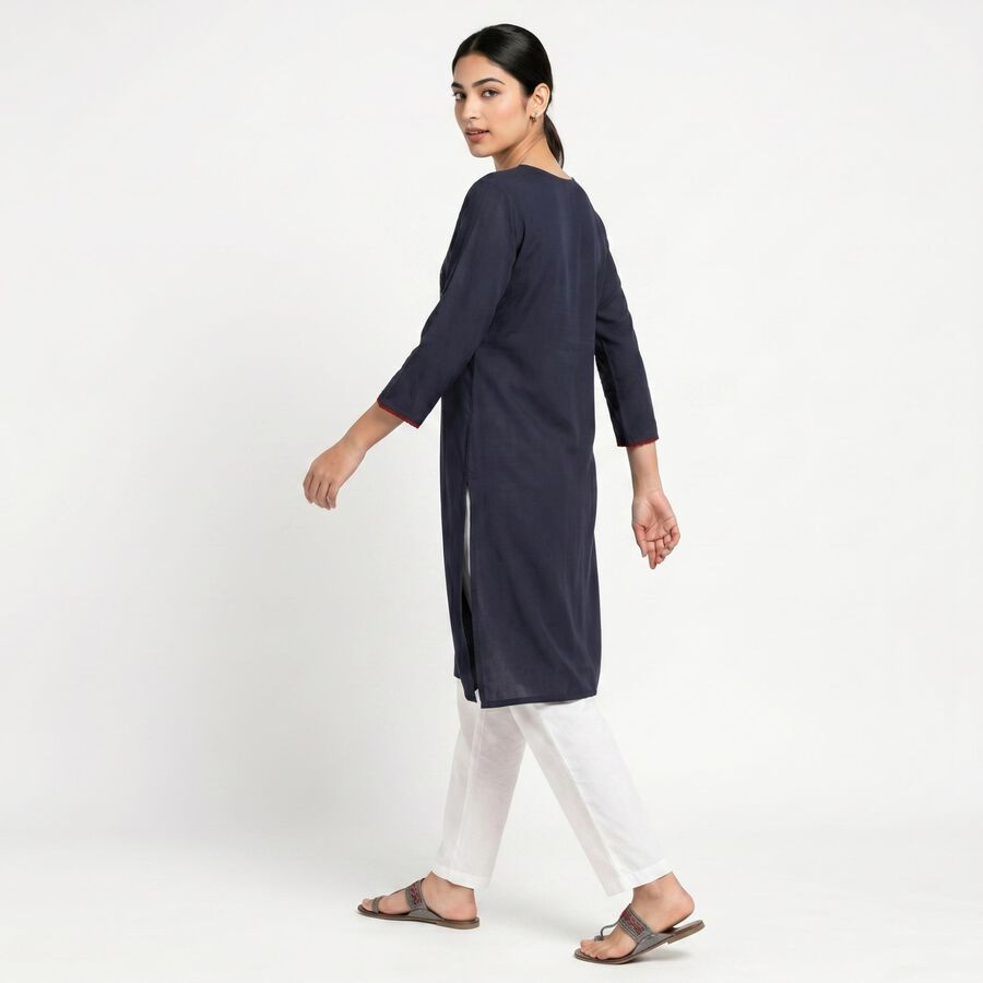 Women's Navy Blue Straight Solid Kurta, Navy Blue, large